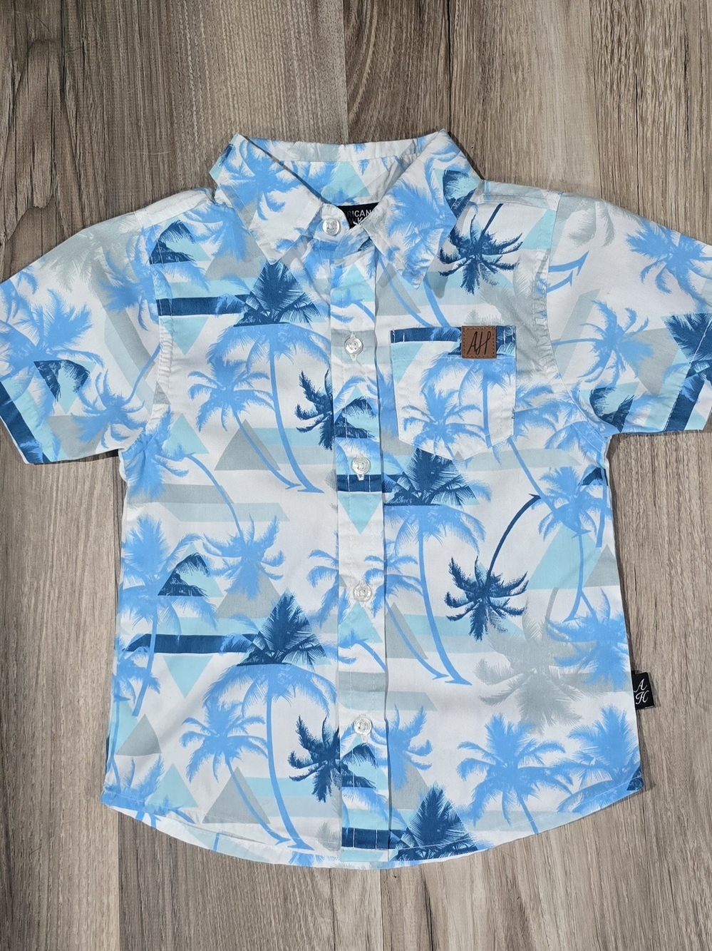 Blue Palm-Print Short Sleeve Shirt for Kids -